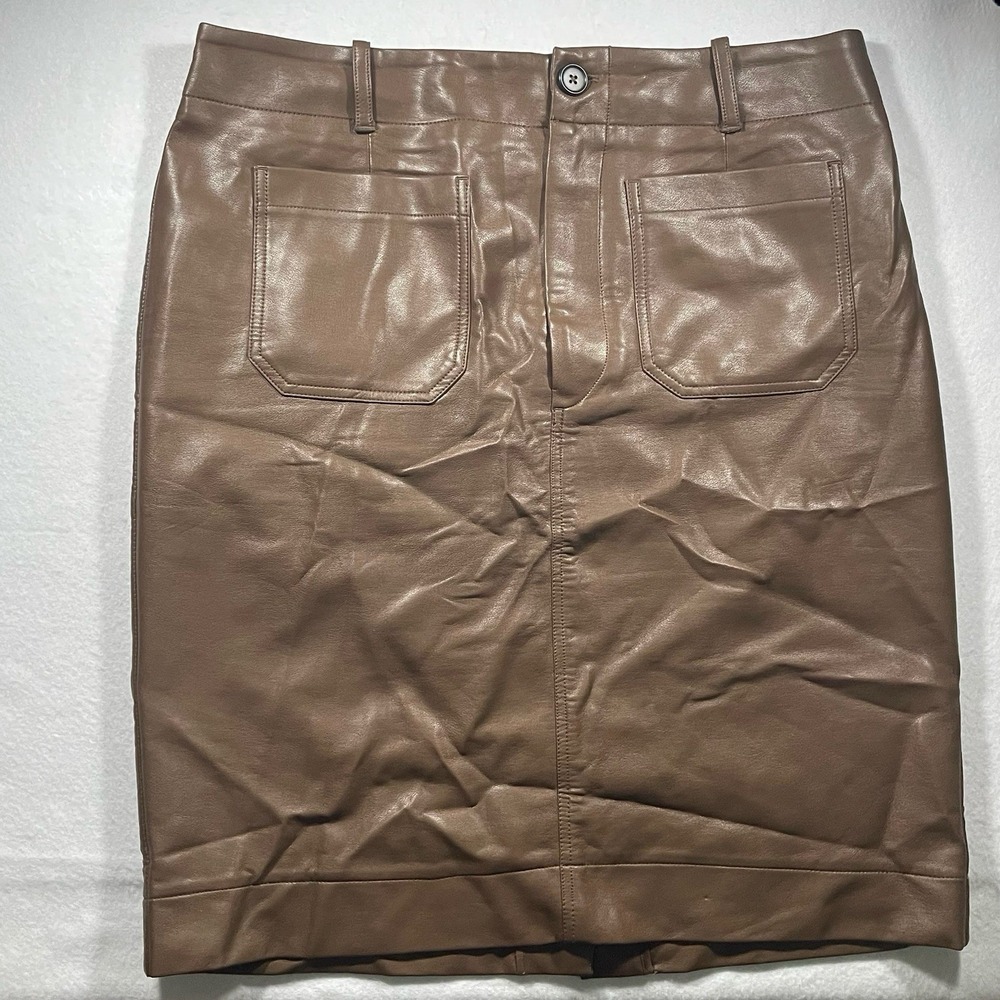 Maeve by Anthropologie Brown Faux Leather Midi Pencil Skirt XL